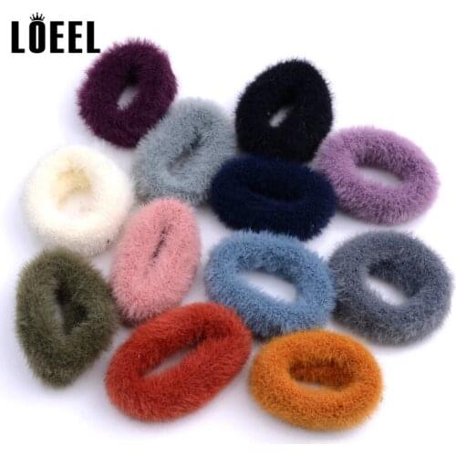 Scrunchies Hair Band Candy Color Hair Ties Headbands Autumn Winter Women Girl Solid Color Plush Ponytail Holder Hair Accessories