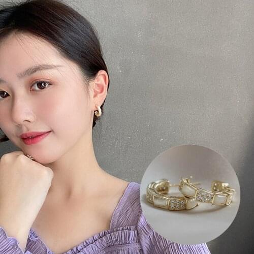 S925 Needle Stud Earrings For Women Korean Simple Fashion C-word Crystal Simple Earrings Jewelry Wholesale