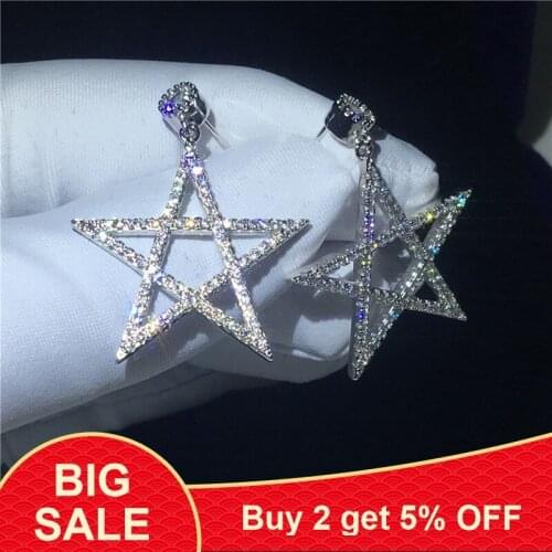 Star Shape Drop Earrring AAAAA zircon cz 925 sterling silver Engagement Wedding Dangle Earrings for women Jewelry