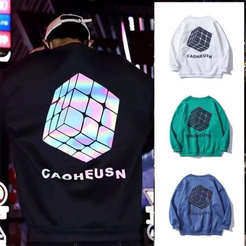 Sweater mens and womens tide brand Rubiks cube autumn new loose large size colorful reflective couple Hong Kong wind hoodie