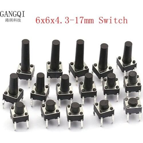 50PCS 6*6*4.3mm 5mm 6 7 8 9 10 11 12 13 14 15 16 17 6X6 4Pin Tactile Tact Push Button Micro Touch switch mini DIPSwitch