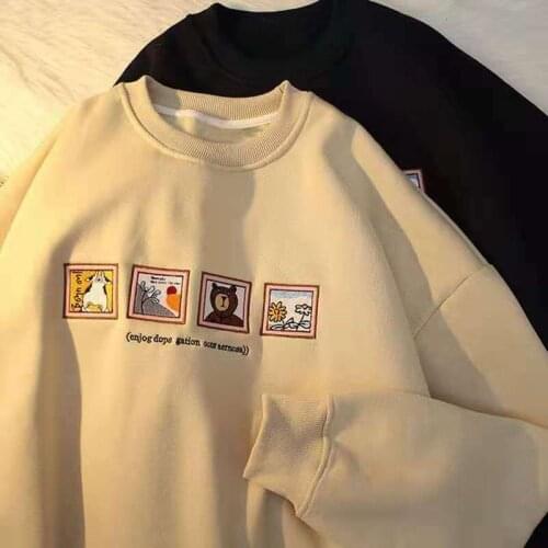 Men Winter Plus Velvet Thick Round Neck Sweatshirt Harajuku Plus Size Students Trend Male And Female Students Couples Joker