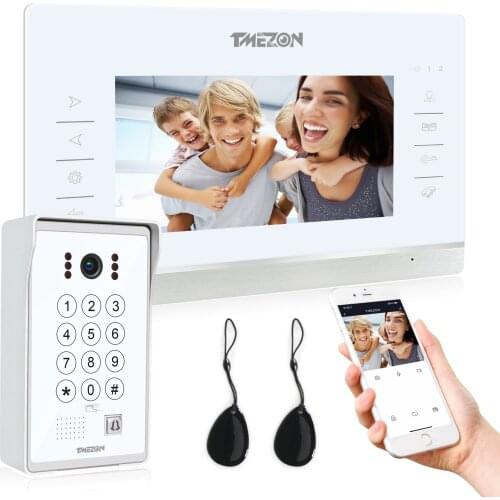 TMEZON WiFi Video Doorphone Doorbell Intercom 7 Inch 960P WiFi Monitor with Wired Camera APP/Password/Card Swipe/Unlock Monitor