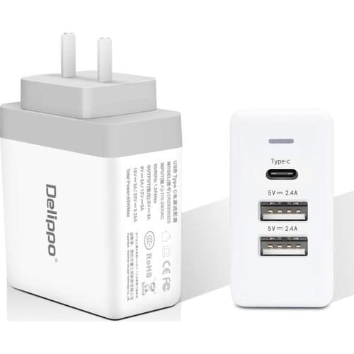 UL Listed USB C Charger PD 65W & QC 3.0 USB 3 in 1 Travel Wall Charger Compatible for iPhone tablet laptop and More Delippo