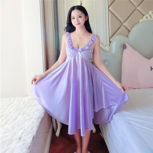 Women Silk Satin Plus Size Sleepwear Sexy Nightdress Baby Doll Nightgown Lingerie Underwear Backless Lace Sexy Chemises Peignoir