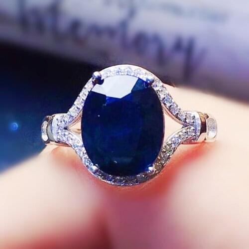 Natural real black sapphire oval ring 925 sterling silver 9*11mm 3.8ct gemstone Per jewelry Fine jewelry Women rings X215920