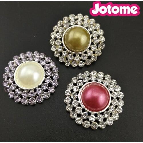 20mm, 26mm, Choose Color First, For Invitation Card Bouquet Decoration Wedding Crystal with Pearl Round Shape Brooch Button