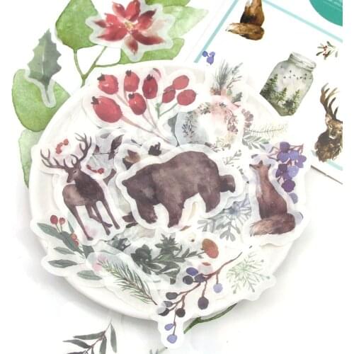 40Pcs Watercolor Forest Animals Stationery Stickers Cute Bear Deer Penguin Decorative Stickers Scrapbooking DIY Album Diary