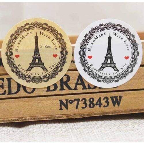 500pcs/lot Tower 2 Color Design Handmade With Love Creative Decorative Seal Sticker Gift Sticker Wholesale
