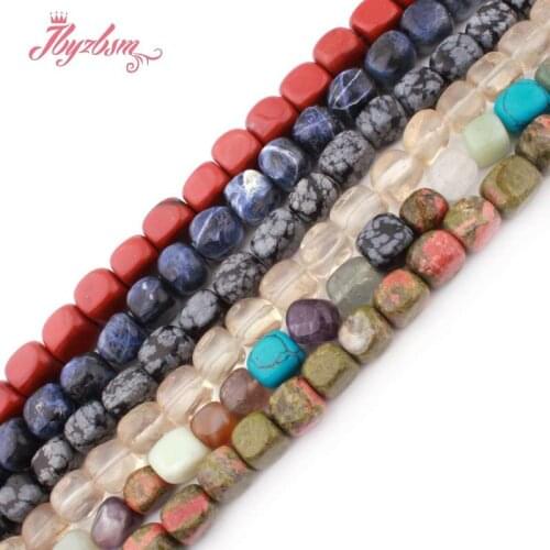 8x8mm Square Natural Sodalite Unakite Snowflak Obsidian Loose Stone Beads For DIY Jewelry Making Bracelet Necklace Strand 15"