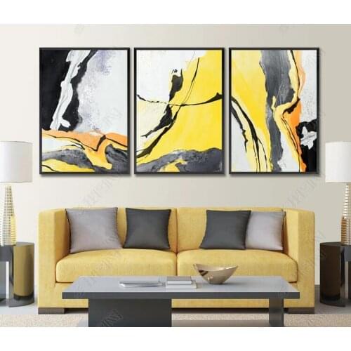 Nordic Abstract Art 3 Pieces Yellow Canvas Paintings Modular Pictures Wall Art Canvas for Living Room Decoration Framed