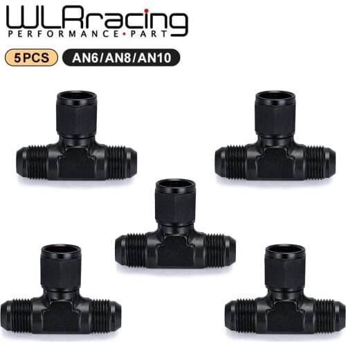Aluminum Flare Tee Fitting AN6 AN8 AN10 Female To Male Tee On Side Thread Fitting Adapter Black 5 Pack