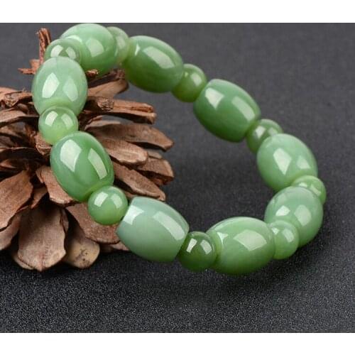 Authentic jade no black dot barrel bead hand string and Tianyu shallow green rice bead large size bully male bracelet