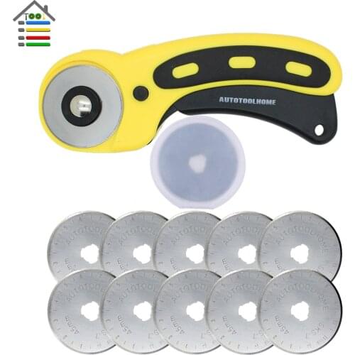 AUTOTOOLHOME 45mm Rotary Cutter Set 10pcs Blades Fabric Paper Vinyl Circular Cut Cutting Patchwork Leather Craft Sewing Tool