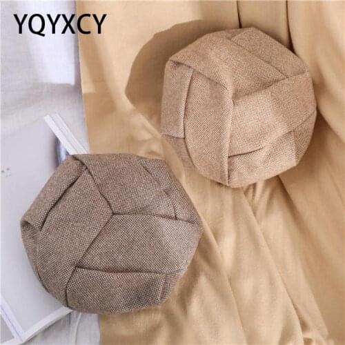Vintage Beret Cap Octagonal Hat Autumn Winter Hats For Women Pleated Solid Color Pumpkin Hat Female British Lady Plaid