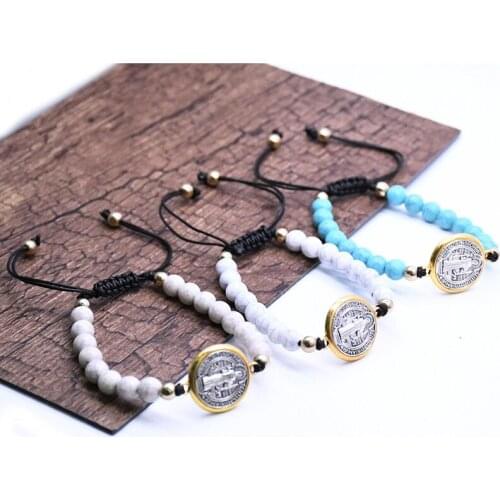 CSPB Saint Benedict Medal Cross Charm 3 Colors Religious Handmade Weave Bracelets Catholic Christian Rosary Bracelet Jewelry