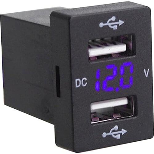 DC5V 2.1A Dual USB Car Chargers With Blue LED Voltage Voltmeter For Toyota