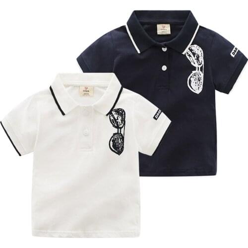 Kids Summer Clothes 3-8 Y Baby Boys Lapel Cotton T Shirts 2021 New Arrival Children Korean Sunglasses Short Sleeve Tees for Boy