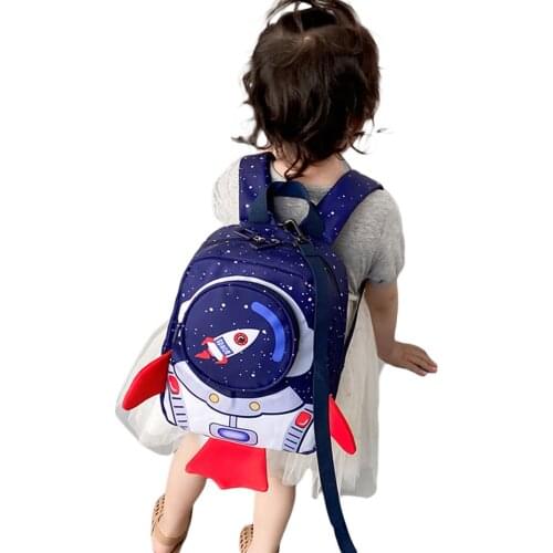 Kids Backpack With Safety Leash Lovely Children 3D Cartoon Rocket Lightweight School Bags Shoulder Bag Backpacks