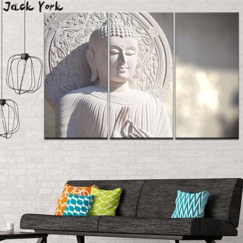 Canvas Painting White Stone Buddha 3 Pieces Wall Art Painting Modular Wallpapers Poster Print for living room Home Decor