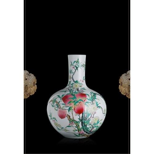 Qing Dynasty Qianlong Period Antique Famille Rose Nine Peach Celestial Vase