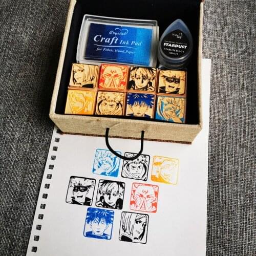Anime Jujutsu Kaisen Itadori Yuji Gojo Satoru Cosplay Cartoon Handmade Head Seal Portraits Wood Wooden Stamp Set Fashion Gifts
