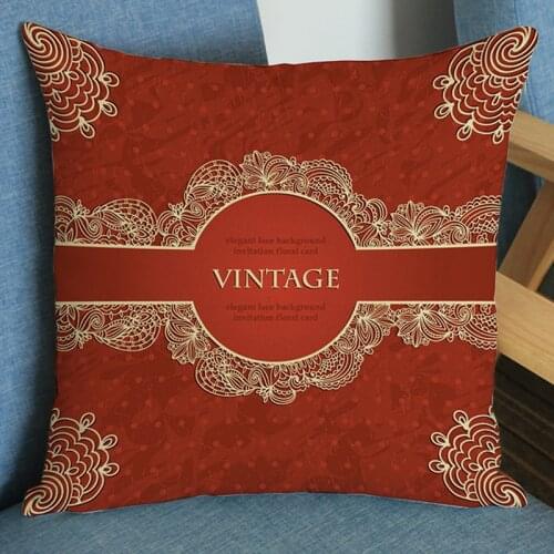 Red European Style Paisley lace Cushion Cover Vintage Geometric Flower Cotton Linen Restaurant Bar Decoration Throw Pillow Case