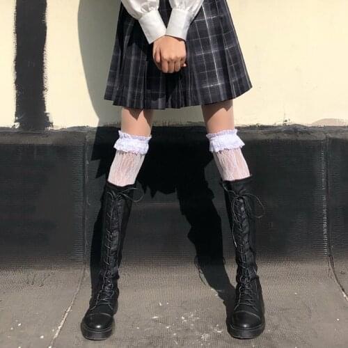 Maid Lace Lolita Stockings Over Knee Socks Black White Long Socks Sweet Women Girls Boots Socks Cosplay Costumes Accessories