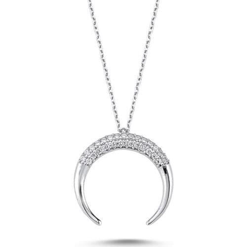 KUTAYDAN Zircon Cubic Zirconia Reverse Crescent Necklace 925 Sterling Silver