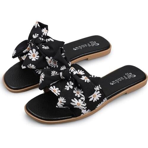 Summer Shoes Ladies Sandals Casual Flat Non-slip One-word Sandals And Slippers Beach Sandals Ladies Slippers Ribbon Flip-flops