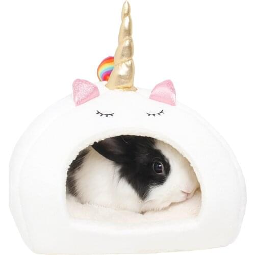 Small Animal Bed Short Plush House White Unicorn Pet Bed Guinea Pigs Hamsters Hedgehogs Dutch Rats Ferrets Bearded Dragon Rabbit