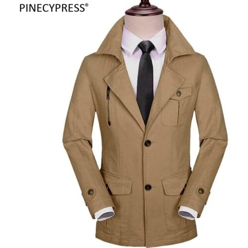 100% Cotton Men Jacket Zipper Pockets Khaki Green Black Long Street Wear Spring Autumn Winter Male Slim Outwear Man Trench