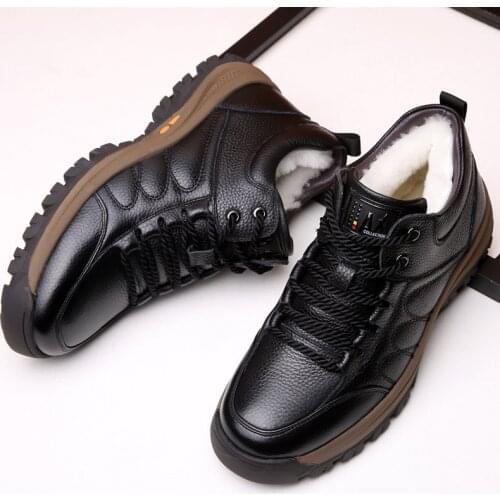 Mens High-quality Winter New Fur Winter Shoes with Wool To Keep Warm Snow Boots Outdoor Non-slip Hiking Shoes Deri Bot