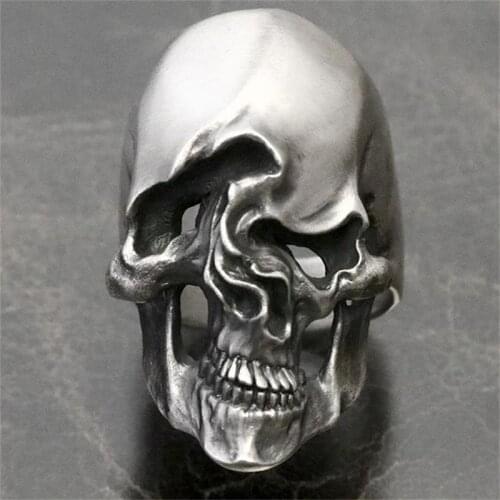 Vintage Mens Silver Color Stainless Steel Skull Ring Gothic Punk Satan Devil Skull Ring Cool Mens Rock Biker Jewelry Gift