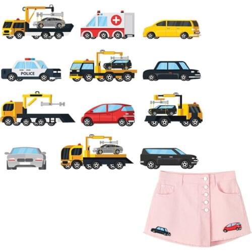 Children Cartoon Cars Sticker On Clothes Heat Press Hot Tear Transfer Paper Diy Hoodie Tops Patch For Clothes