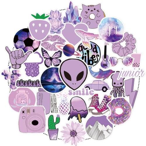 50 PCS Fashion Lovely Alien Purple Vsco Stickers For Waterproof Skateboard Scrapbook Suitcase Laptop Notebook Toy