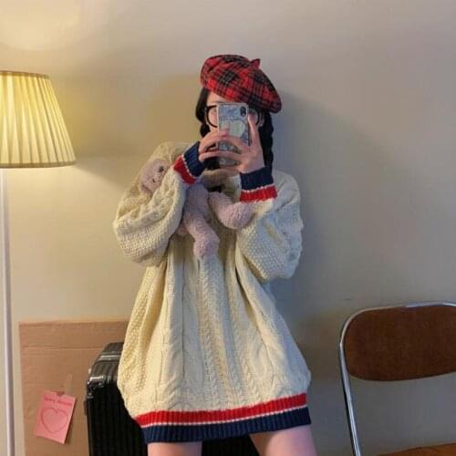 2020 New Winter Vintage All-Match Cardigan Knitting Ladies Sweaters Loose Women Sweater Female WomenS Casual Loose Knit Sweater