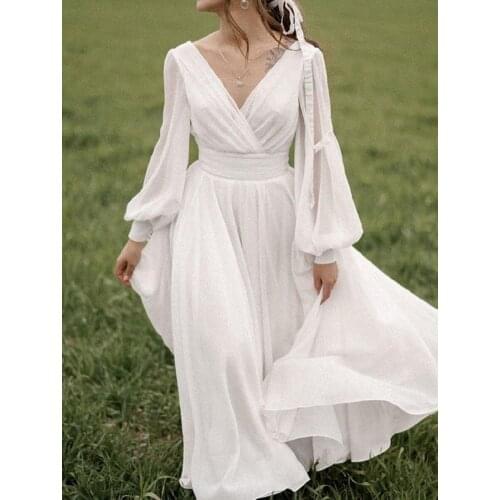 VAZN New 2021 Elegant Full Sleeve Solid Summer Boho Sexy O-neck Maxi Dresses Clothing Sexy Shinny Young Lady Dress