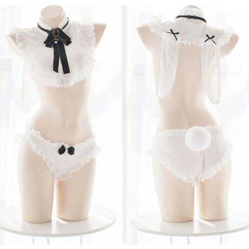 New Anime Japanese Sweet Lolita Sexy Sleepwear Maid Chiffon Pajamas Bunny Bikini Sets Cosplay Underwear Camisoles