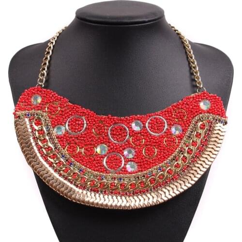 New Fashion Model Design Gold Color Chain Chunky Statement Bib Colorful Big Pendant Necklace for Women Elegant Jewelry
