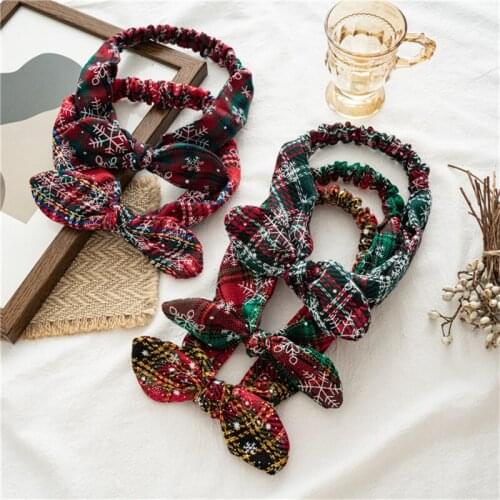 10pcs/lot Christmas Day Top Bowknot Headband for Women Girls Headdress Print Cloth Hairband for Ladies Headwear Accessories