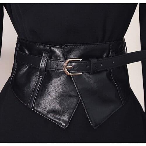 New Women Peplum Wide PU Elastic Belts Slim Corset Black Faux Leather Dress Waist Belt Cummerbund Girdles Pin Buckle Belts