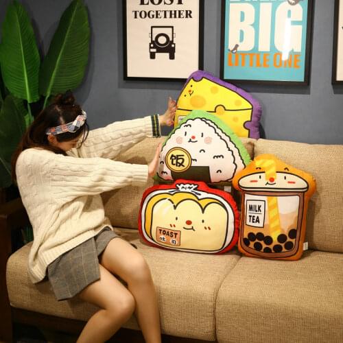 Cute milk tea snack pillow plush home decoration ornaments sofa cushion printing cushion PP cotton filling Gift for girl friend