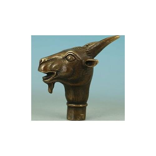 Chinese Old Asian Chinese Old BRAAS Hand Carved Collect Sheep Statue Walking Stick Head decoration BRASS factory outlets