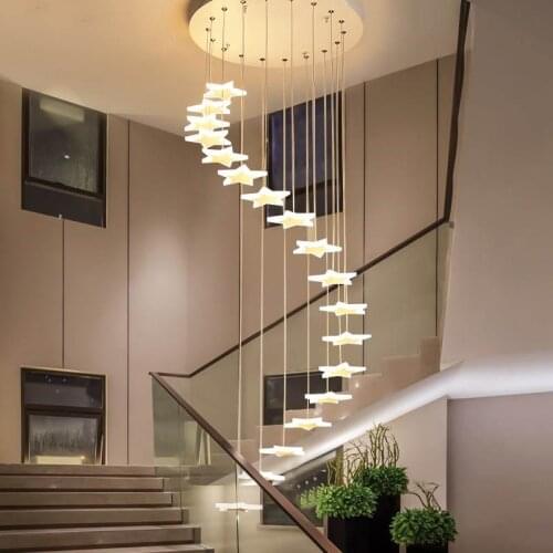 LED staircase chandelier Lighting creative personality star chandelier Indoor home stairwell restaurant Shop Long Chandelier
