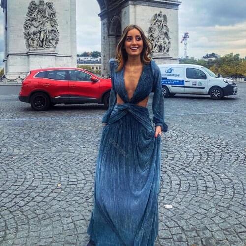 Sexy V-Neck Backless Hollow Out Dress 2021 Summer Women Long Lantern Sleeve Club Party Long Maxi Dresses Vestidos De Festa A916