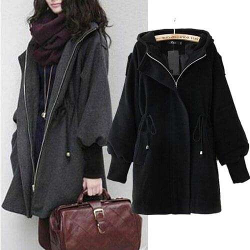 Trench Coat For Women Autumn Winter Fashion European Style Drawstring Hooded Puff Sleeve Women Coat Fast Shipping