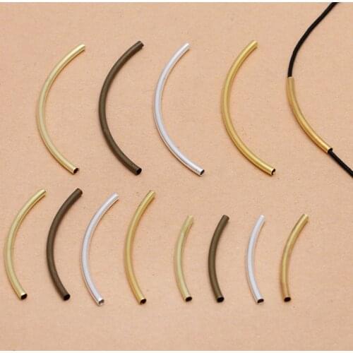 200pcs 30mm 40mm 50mm Metal Brass Bend Tube Gold Antique Bronze Silver Plated Curved Bend Tube Beads For Jewelry Making