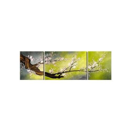 3pcs Hand Painted Oil Painting Modern Canvas Art Wall Decor Plum Blossom III--Floral Oil Painting Wall Art