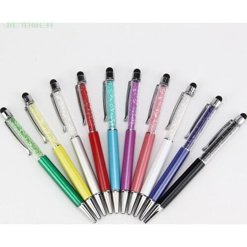 300pcs/lot 2in1 New Mutlti Function Metral Diamond Crystal Touch Screen Stylus Pen+Ballpoint Pen for IPhone Tablet Smartphone